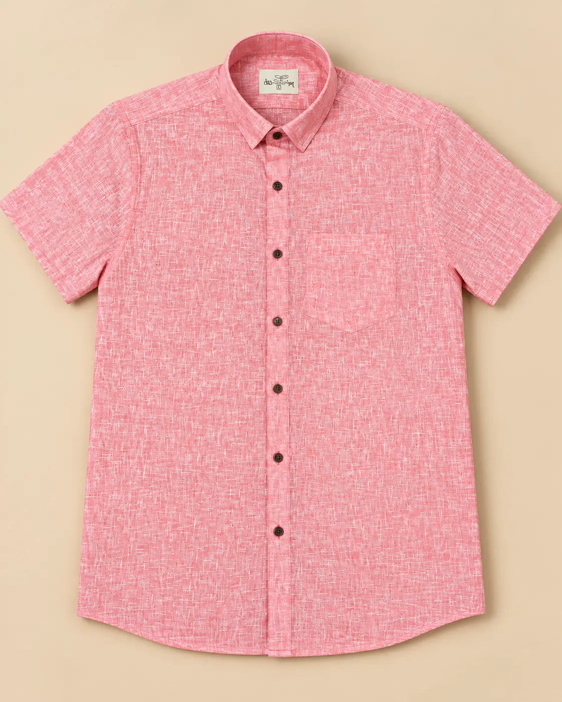 Pink-Linen Blended Half Shirt