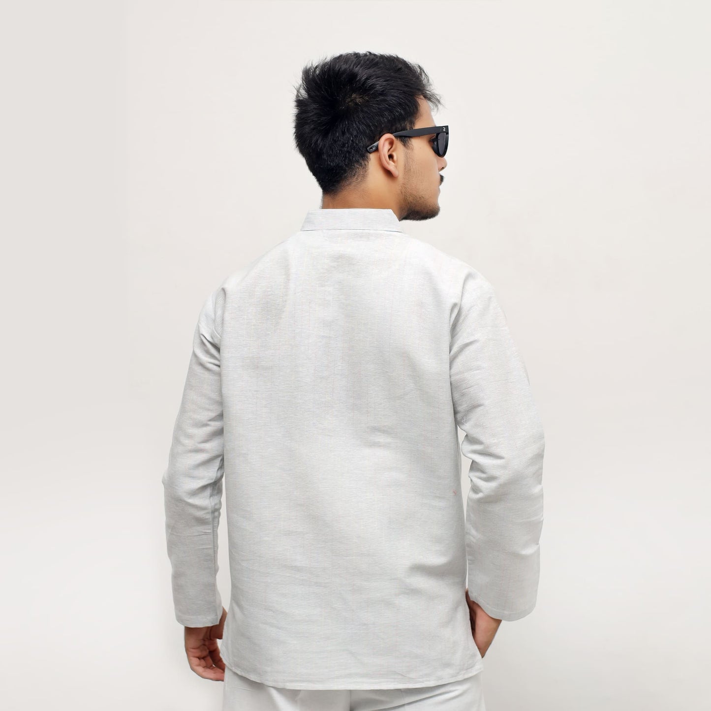 Grey Tone Regular Khadi Short Kurta back profile minimal design