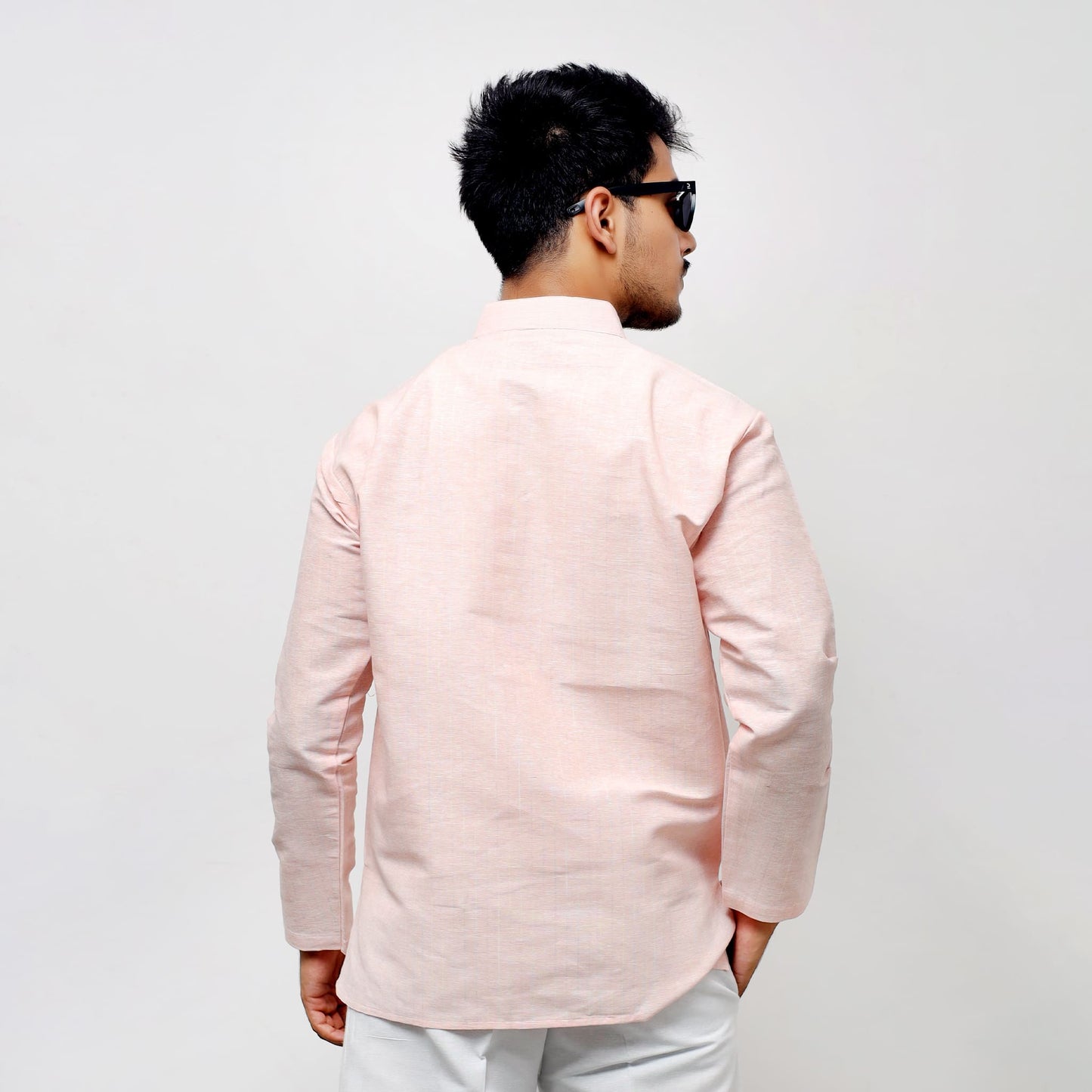 Orange Tone Regular Softline Khadi Cotton Kurta back profile