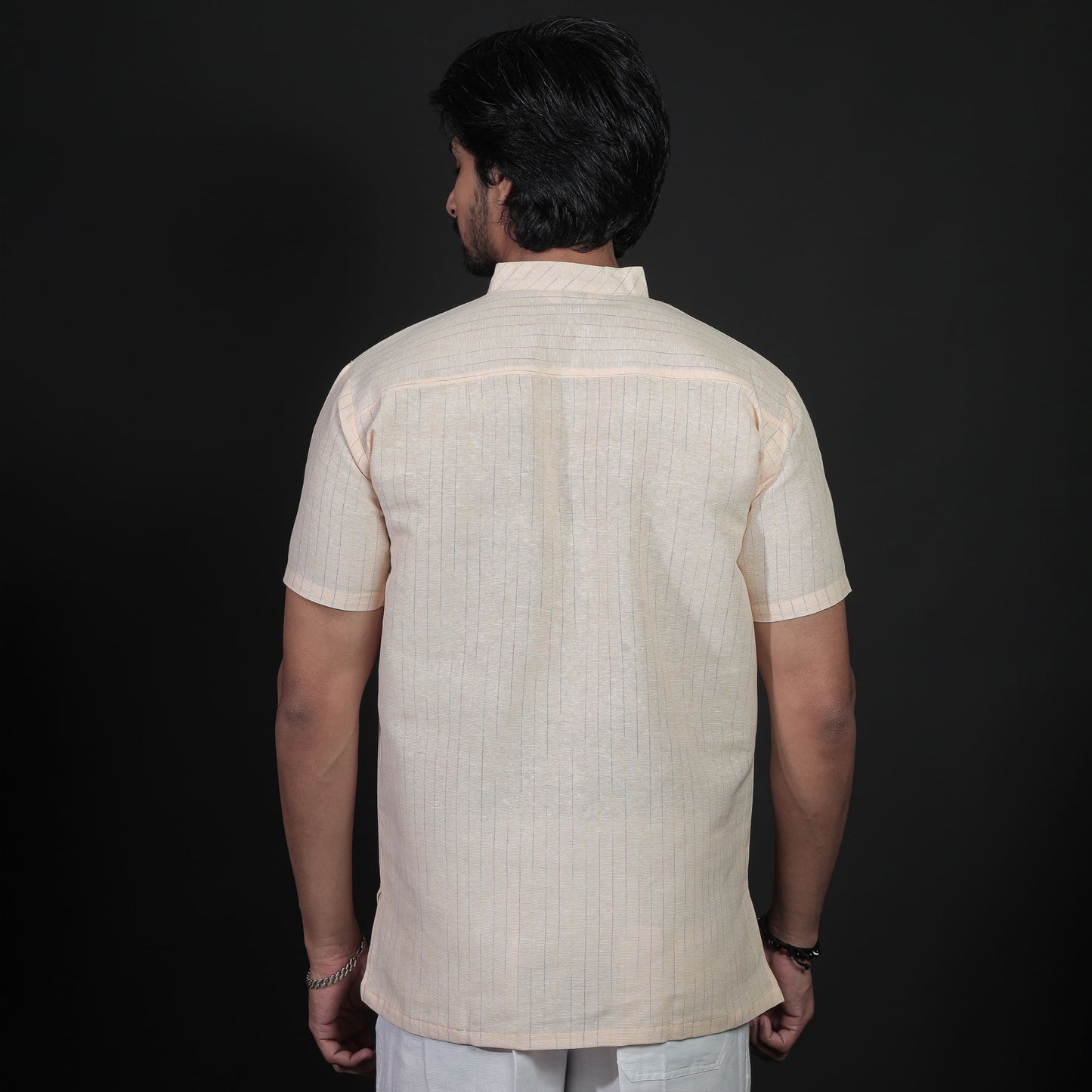 back view yellow khadi short kurta breathable cotton design