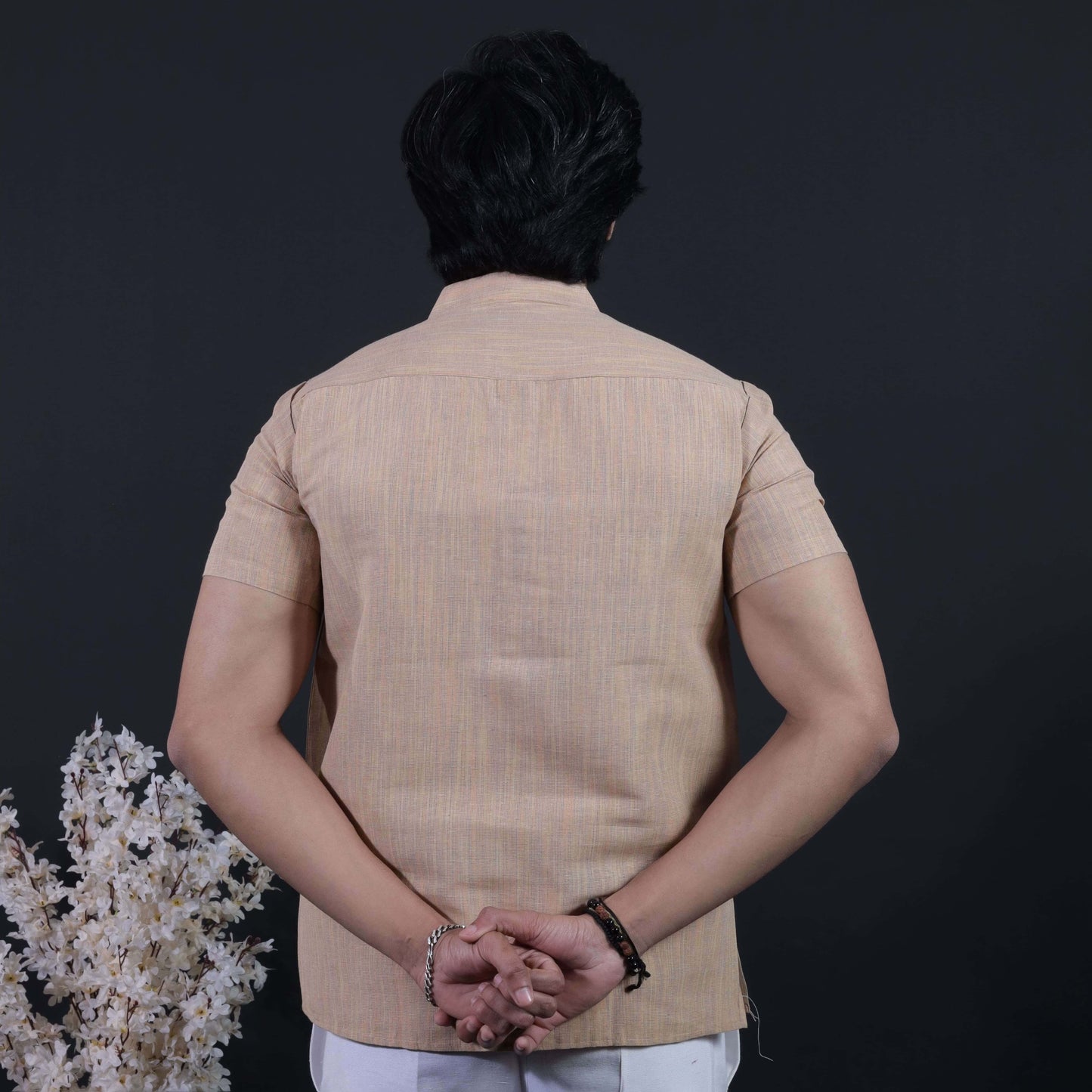 Back View of Beige Color Thread Line Kurta for Men