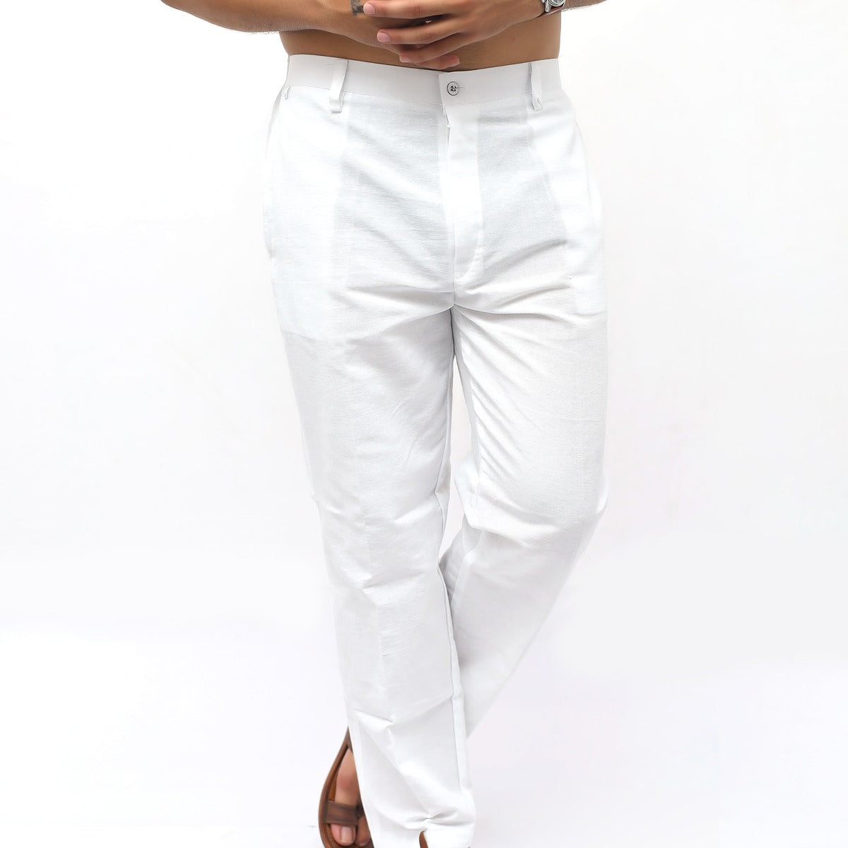 White Pant Walking Pose View for Men