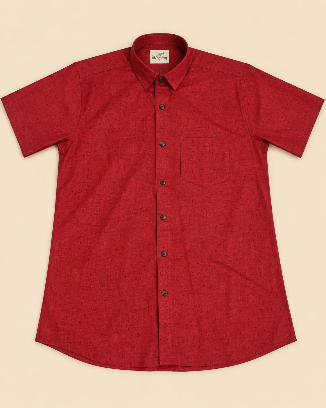 Dark red slub cotton half sleeves shirt for men by Kargham
