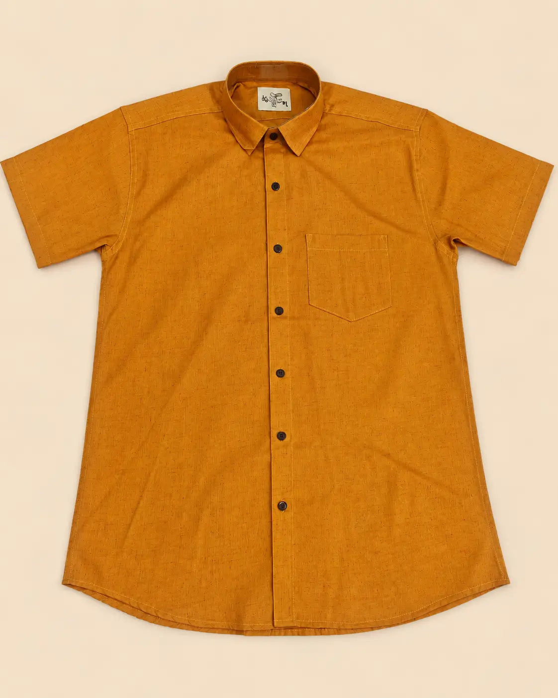 Dark yellow slub cotton half sleeves shirt for men by Kargham