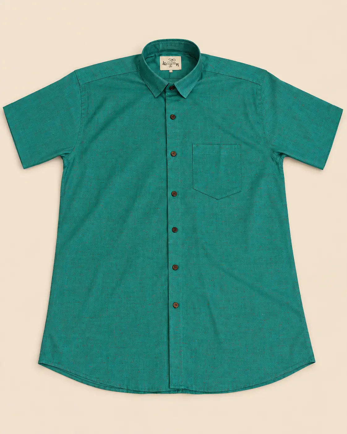 Dark Mint Green Slub Cotton Half Sleeves Shirt for Men by Kargham
