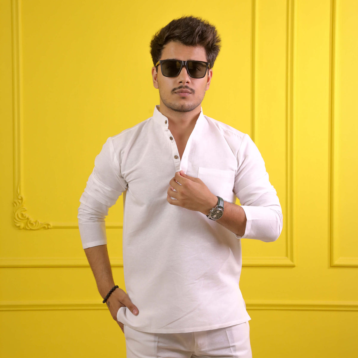 White Solid Full Sleeves Co ord Set
