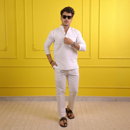 White Solid Full Sleeves Co ord Set