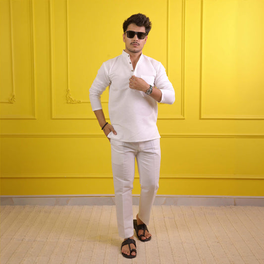White Solid Full Sleeves Co ord Set