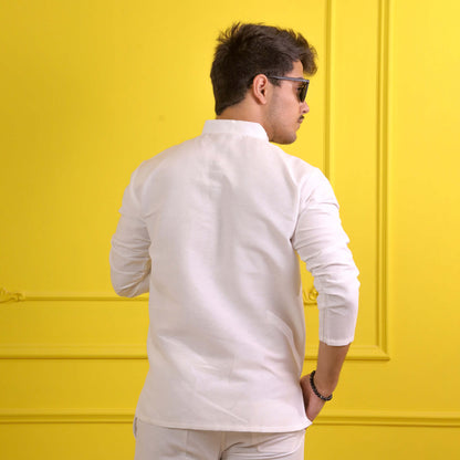 White Solid Full Sleeves Short Kurta