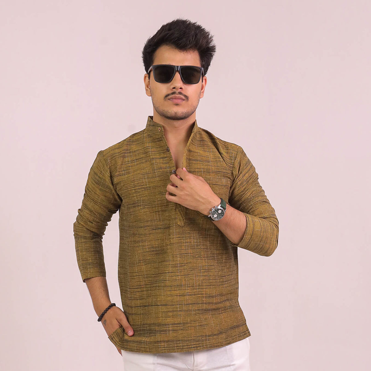 Mustard Dark Jharna Full Sleeves Short Kurta