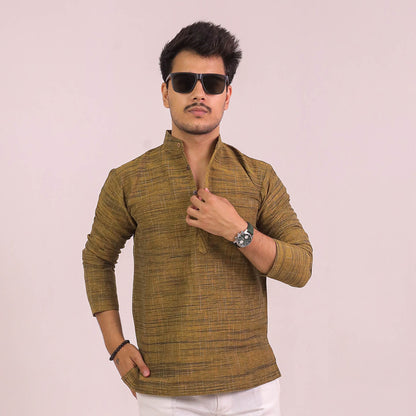 Mustard Dark Jharna Full Sleeves Short Kurta