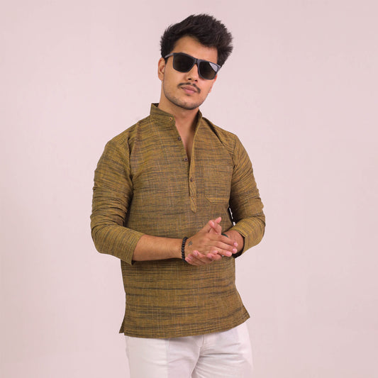 Mustard Dark Jharna Full Sleeves Short Kurta