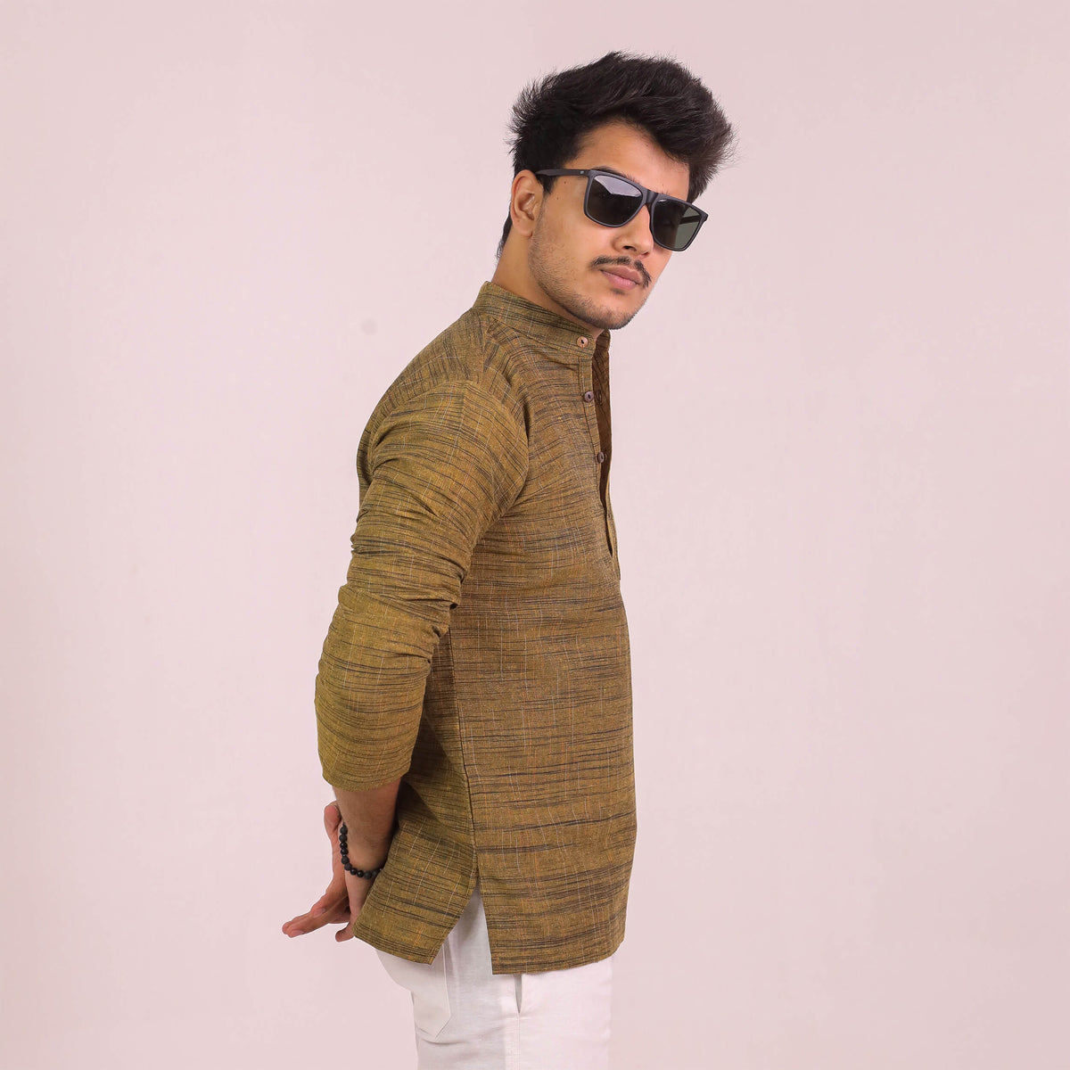 Mustard Dark Jharna Full Sleeves Short Kurta