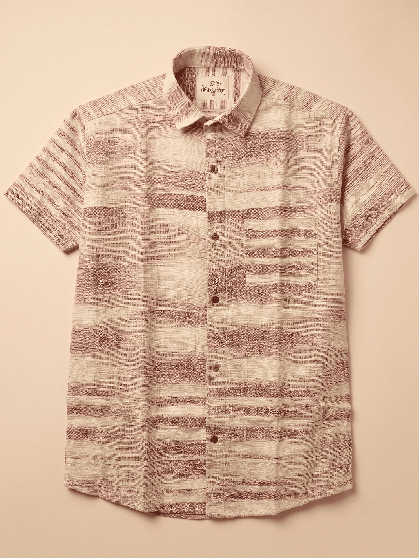 Kargham Ultra Premium Handwoven Zebra Mauve Stripe Cotton Half Sleeves Shirt
