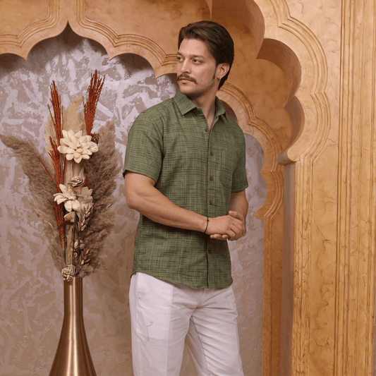 Dark green Jharna Shirt for Men | Half Sleeves Cotton Shirt