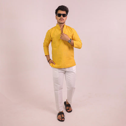 Yellow Threadline Full Sleeves Kurta Pant Combo Set
