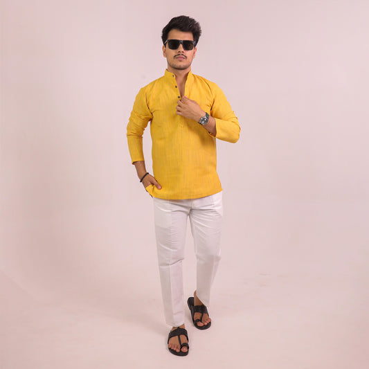 Yellow Threadline Full Sleeves Kurta Pant Combo Set