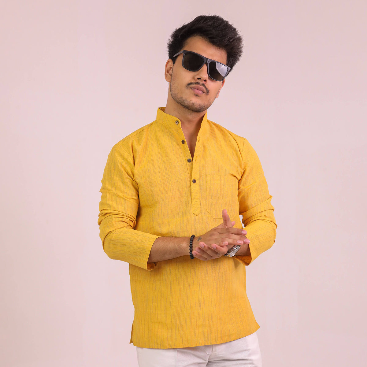 Yellow Threadline Full Sleeves Kurta Pant Combo Set
