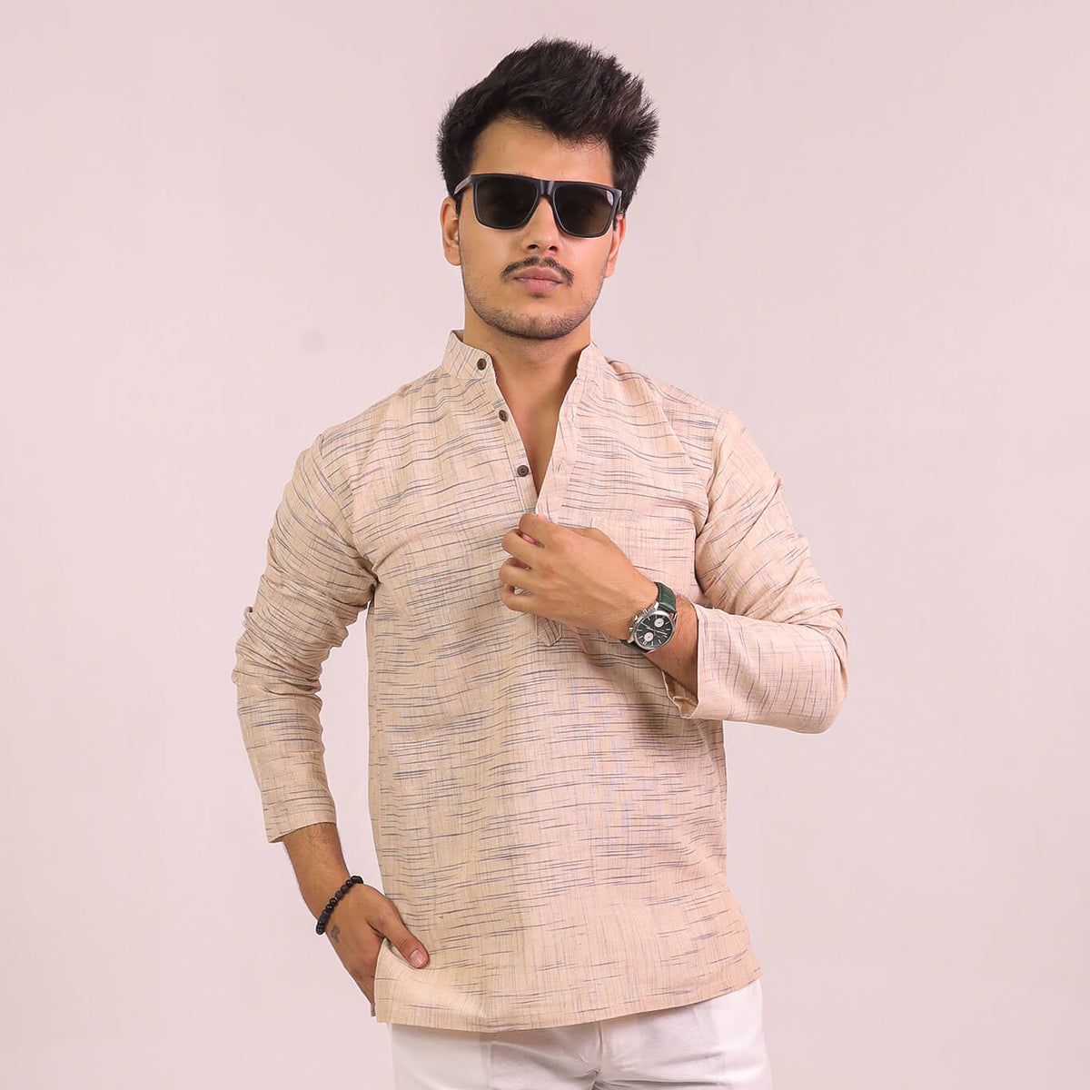 Beige Jharna Full Sleeves Short Kurta