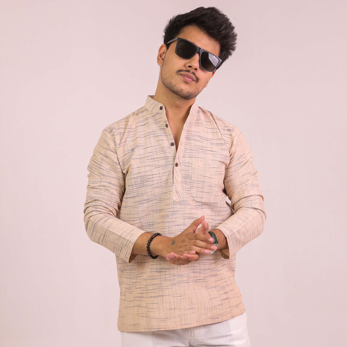 Beige Jharna Full Sleeves Short Kurta