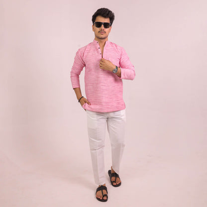 Pink Plain Jharna Full Sleeves Kurta Pant Combo Set