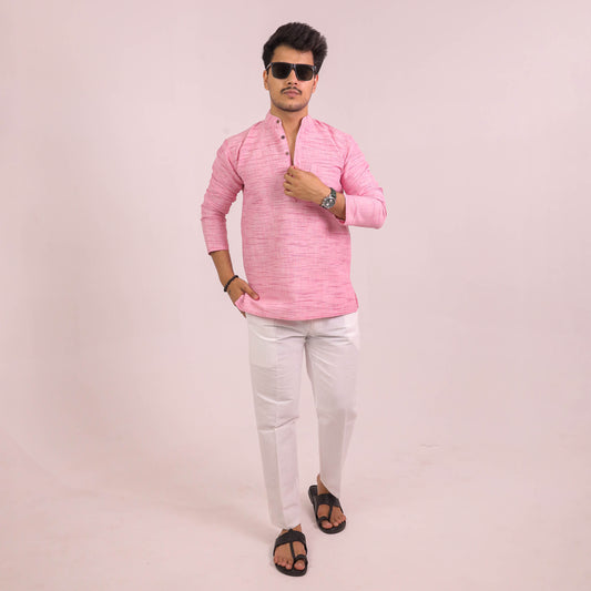 Pink Plain Jharna Full Sleeves Kurta Pant Combo Set