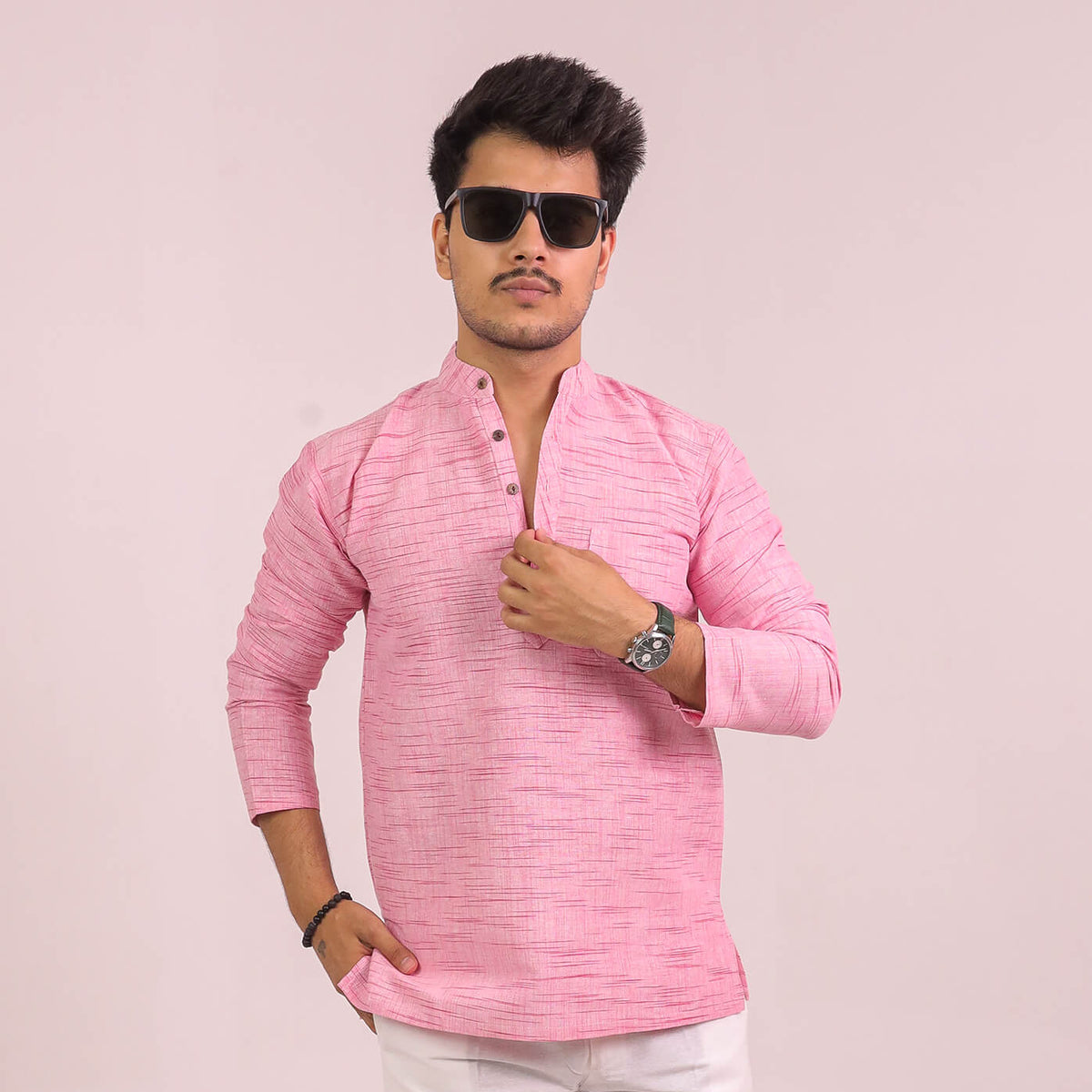 Pink Jharna Full Sleeves Short Kurta