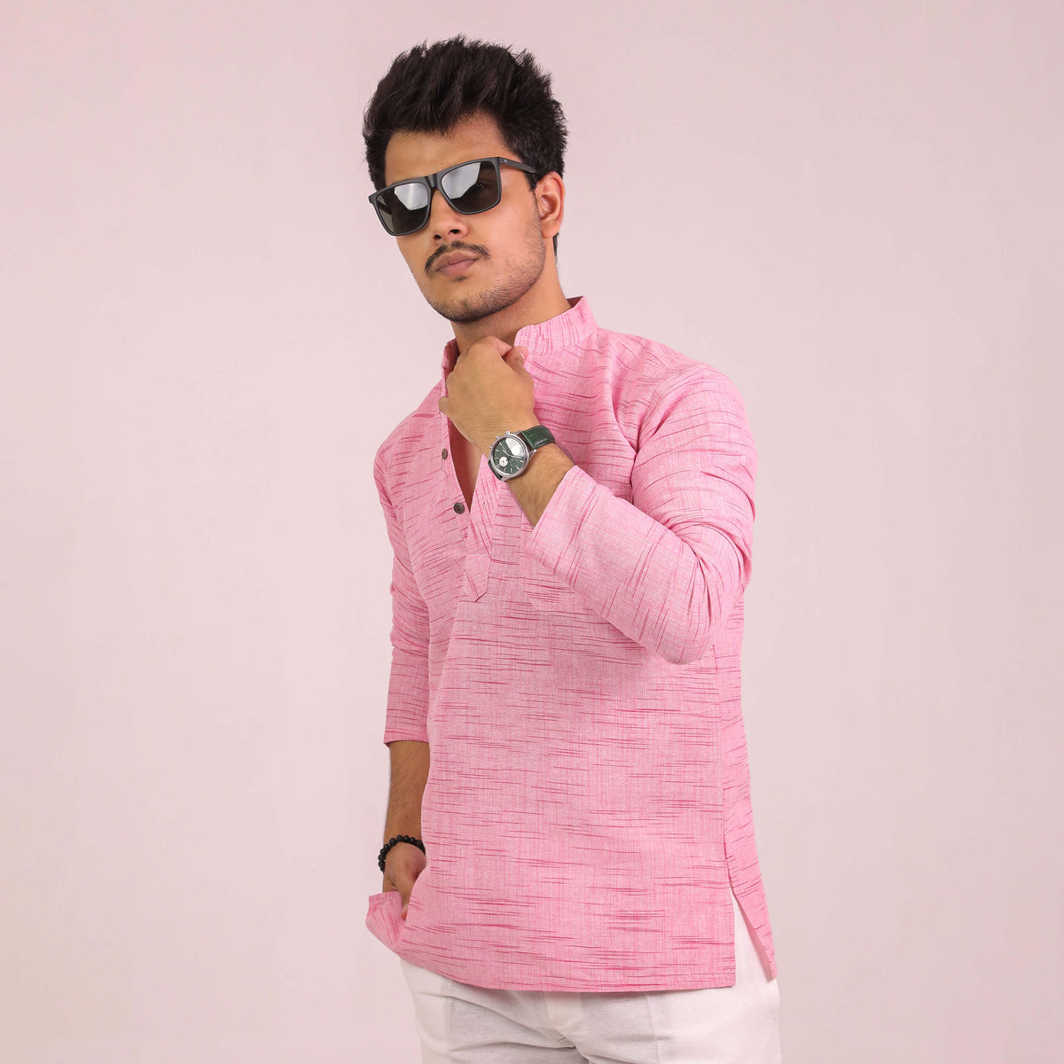 Pink Jharna Full Sleeves Short Kurta