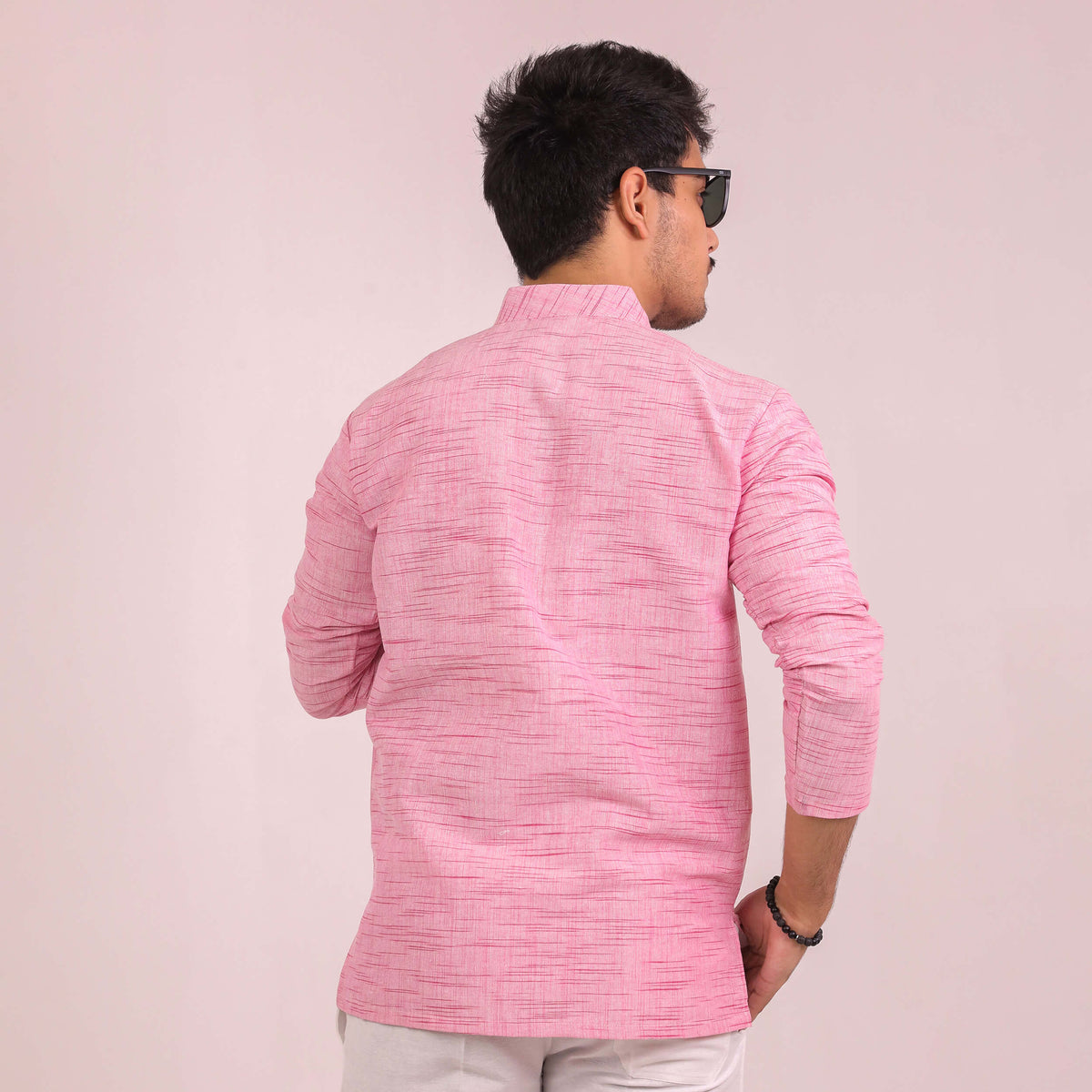 Pink Plain Jharna Full Sleeves Kurta Pant Combo Set