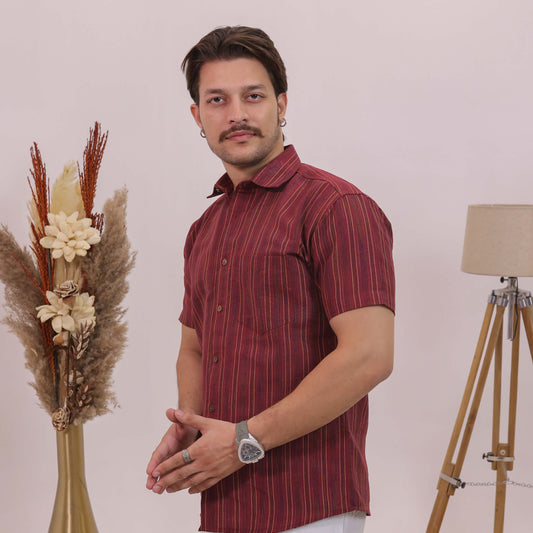 Maroon Breeze Stripe Shirt for Men | Half Sleeves Cotton Shirt