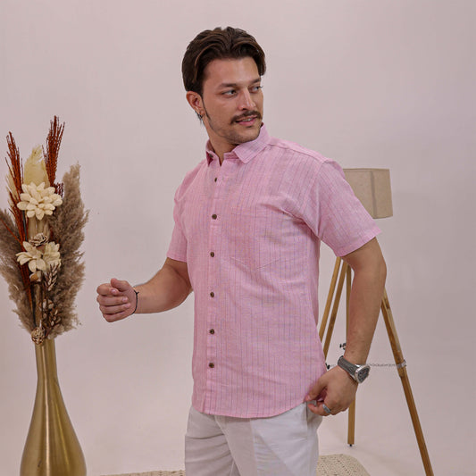 Pink Softline Cotton Shirt for Men | Half Sleeves