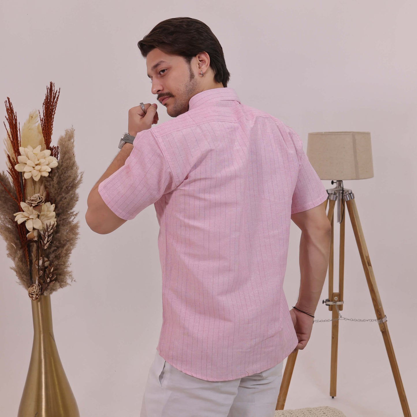 Pink Softline Cotton Half Sleeves Shirt with White Pant Combo Set