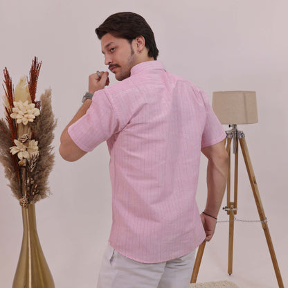 Pink Softline Cotton Half Sleeves Shirt with White Pant Combo Set
