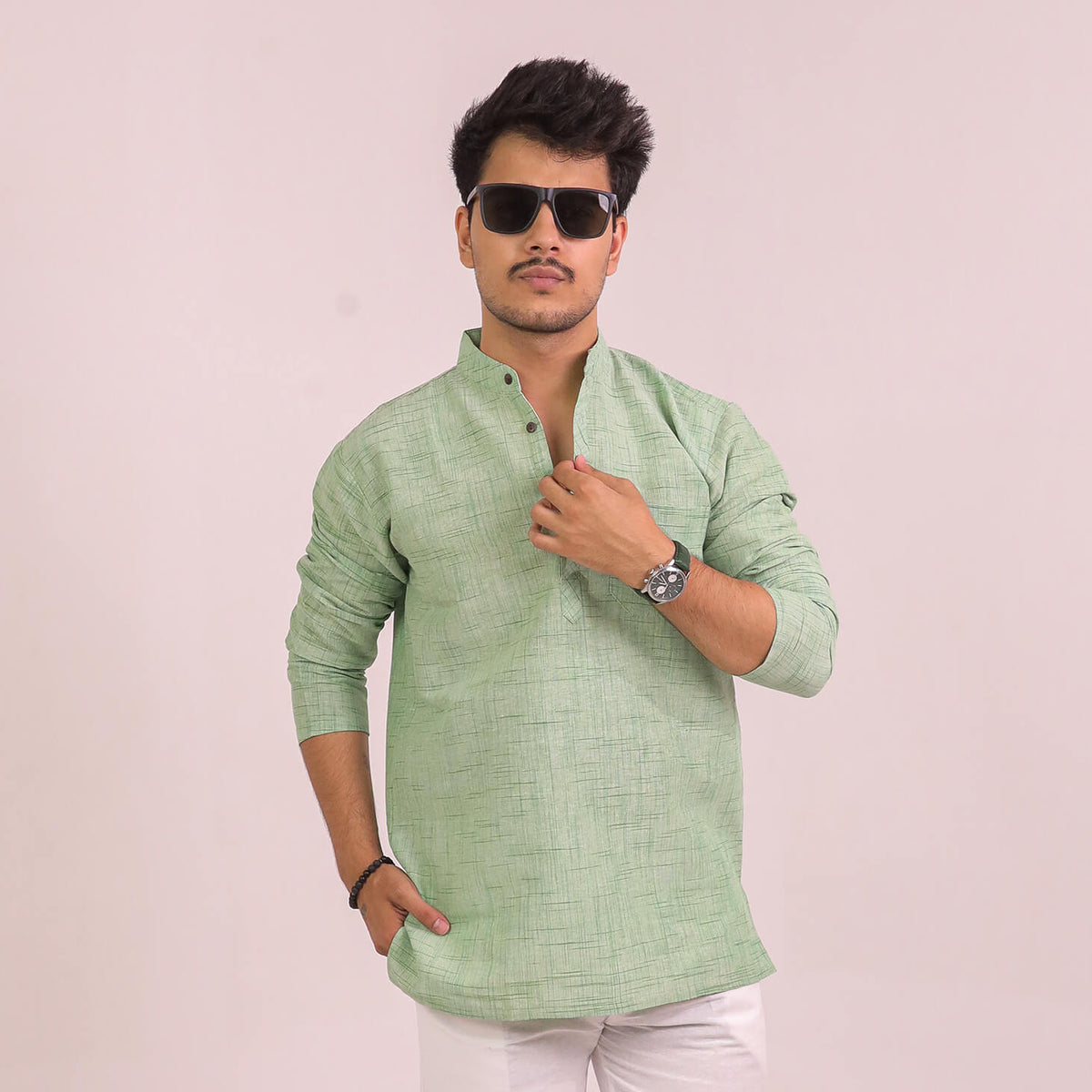 Green Jharna Full Sleeves Short Kurta