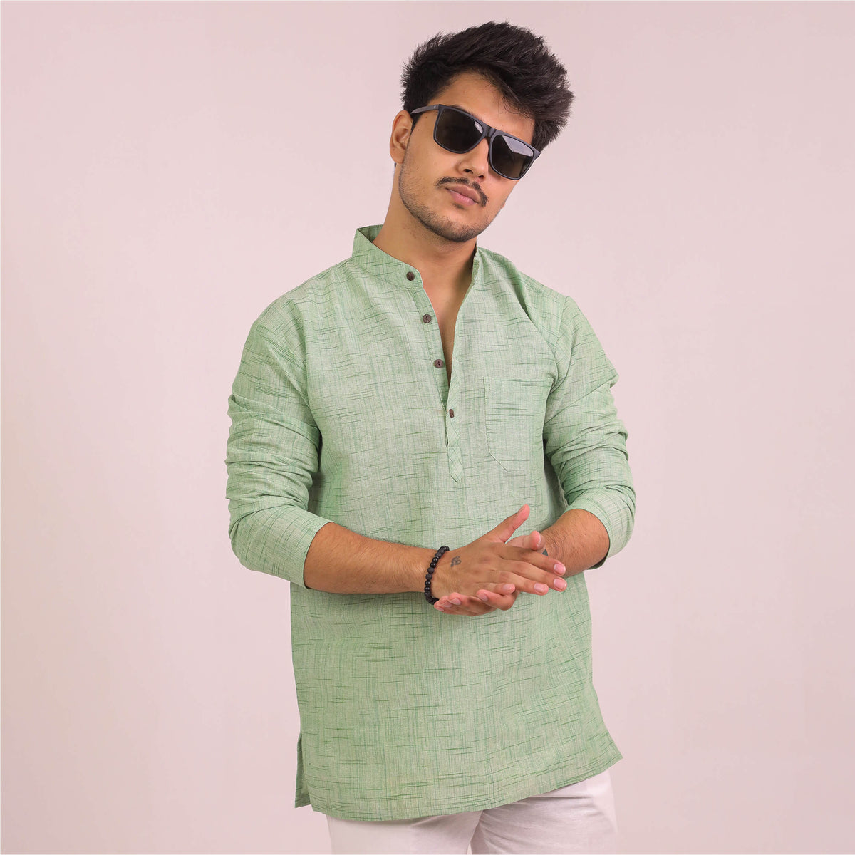 Green Plain Jharna Full Sleeves Kurta Pant Combo Set