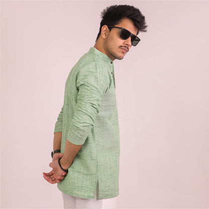 Green Plain Jharna Full Sleeves Kurta Pant Combo Set
