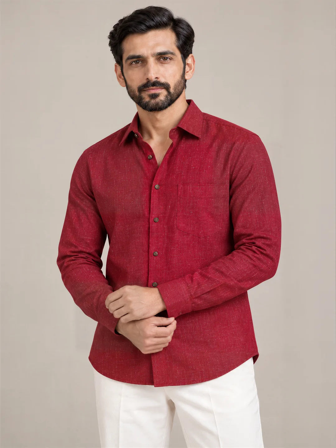 Mahroon Dark Slub Full Sleeve Shirt