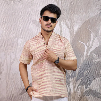 Pink Pure Cotton Zebra Fabric Half Sleeve Short Kurta
