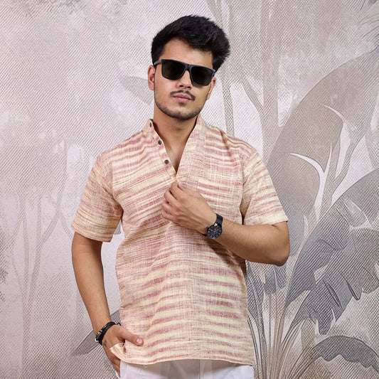 Pink Pure Cotton Zebra Fabric Half Sleeve Short Kurta