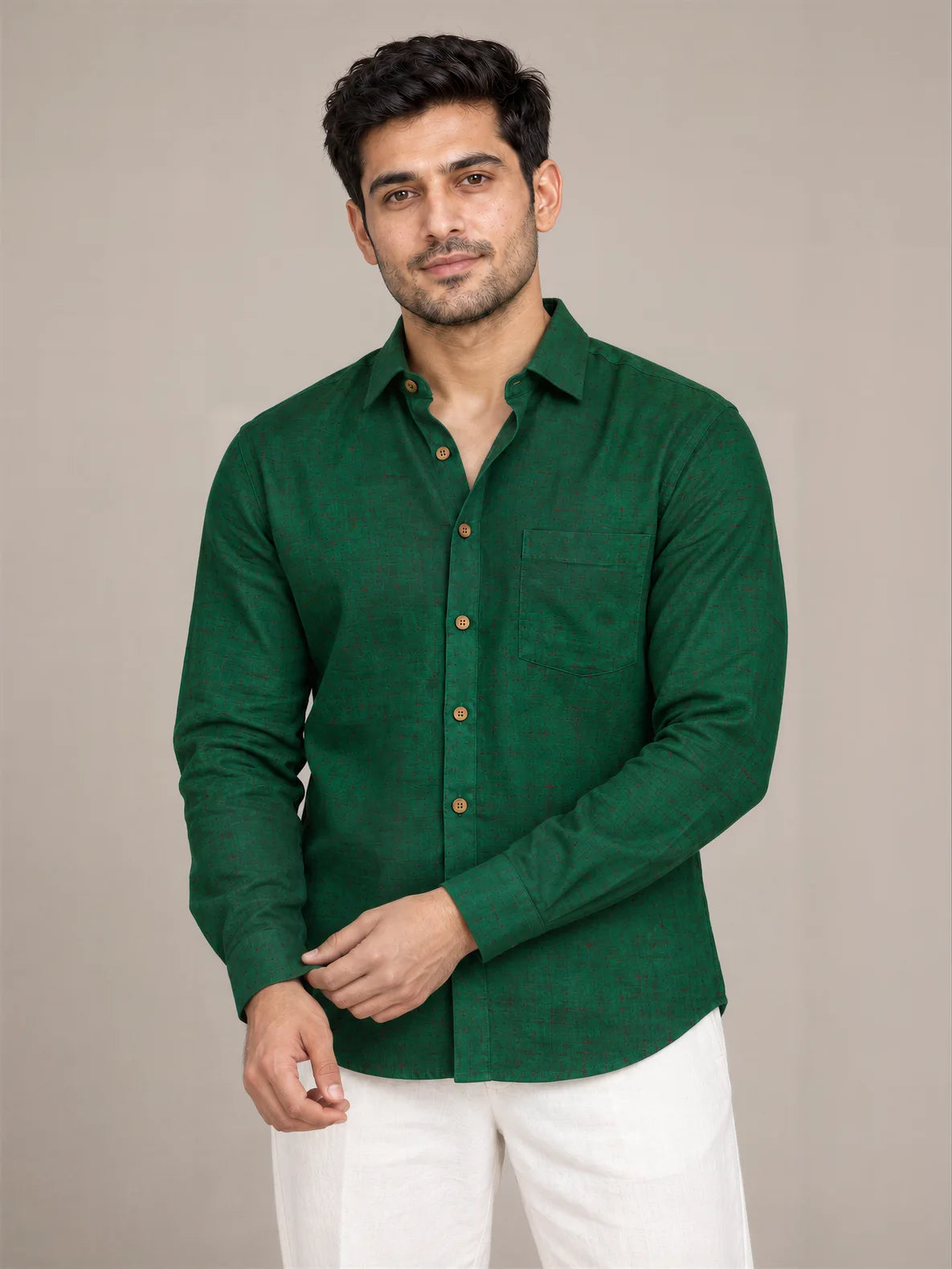 Green Dark Slub Full Sleeve Shirt