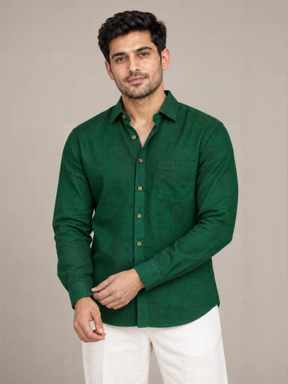 Green Dark Slub Full Sleeve Shirt