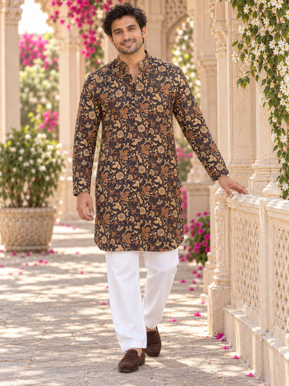 Dark Brown Vintage Printed Men's Kurta