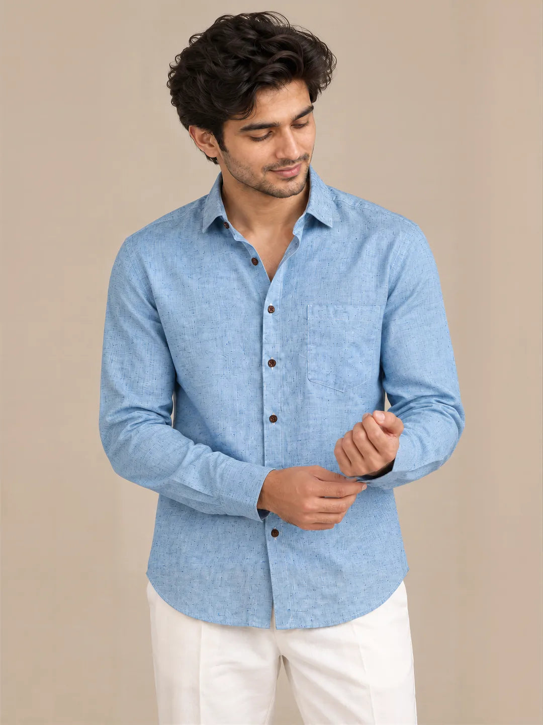 Blue Light Slub Full Sleeve Shirt
