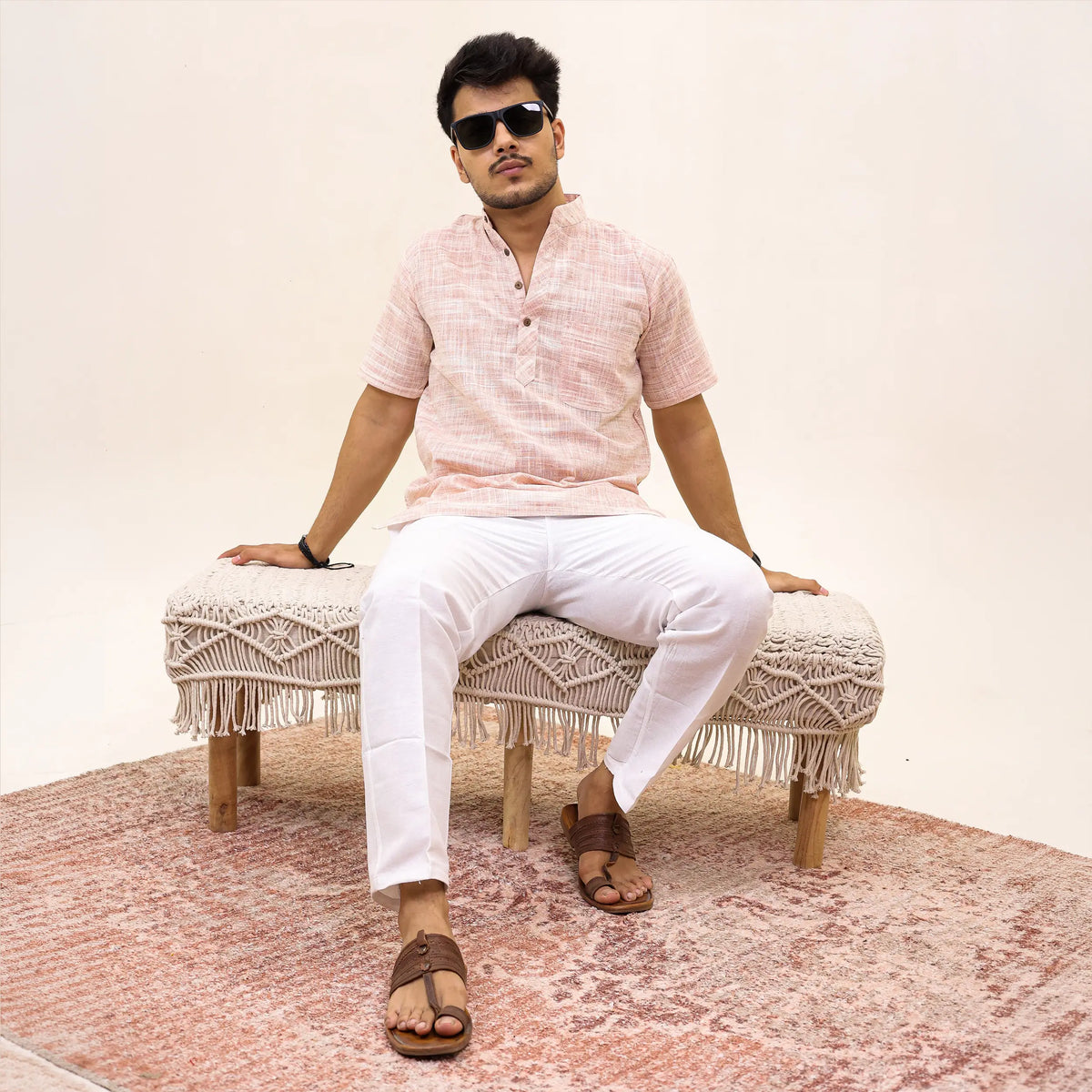 Pink Abhilasha Pure Cotton Half Sleeve Short Kurta