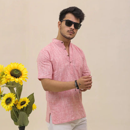 Pink Soft Linen Cotton Blend Half Sleeve Kurta