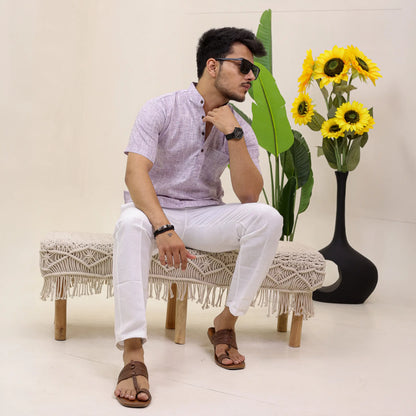 Purple Soft Linen Cotton Blend Half Sleeve Kurta