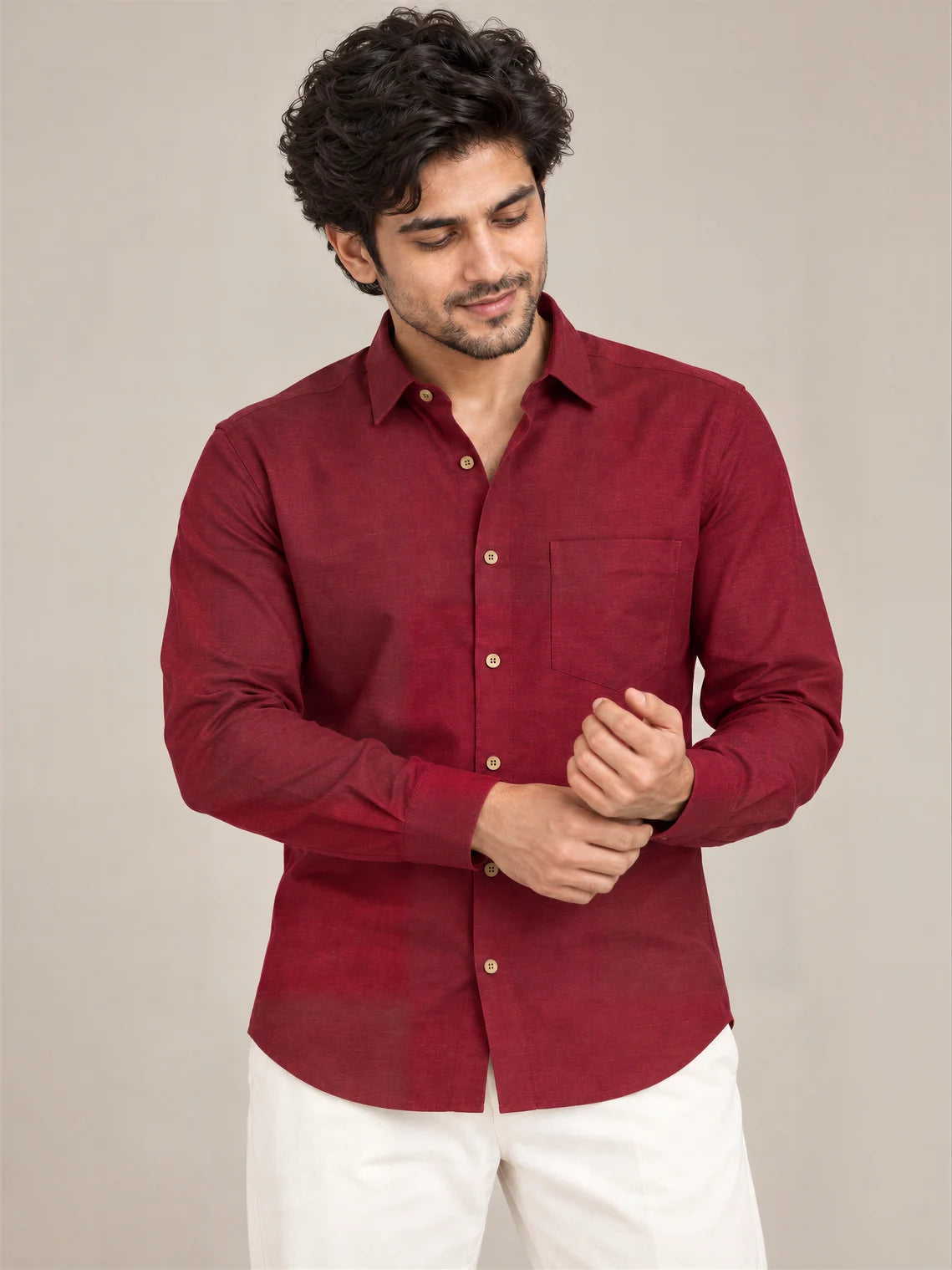 Burgundy Milky Cotton Full Sleeve Shirt