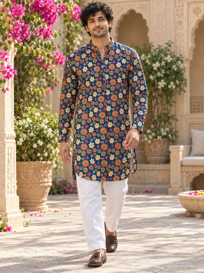 Blue Royal Printed Men's Kurta