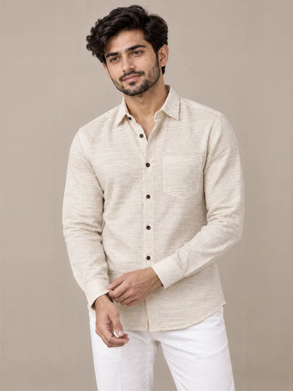 Shudh Linen Cream Full Sleeve Shirt