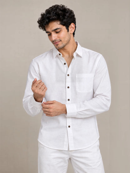 White Milky Cotton Full Sleeve Shirt